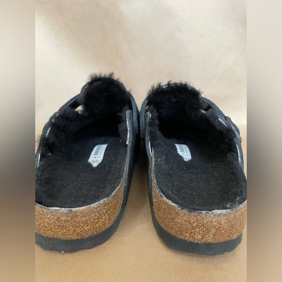 Lightly Used Birkenstock Black Boston Shearling Suede Leather Size EU 40 Narrow - Picture 8 of 10